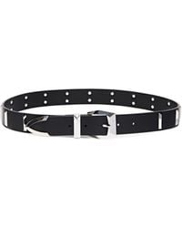 Pinko - Leather Belt With Rectangular Studs, 3 Cm - Lyst