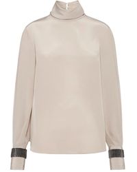 Brunello Cucinelli - High Neck Long Sleeved Blouse - Lyst