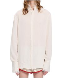 Ann Demeulemeester - Flosi Stand Collar Standard Shirt With Silk Creponne Ruffles - Lyst