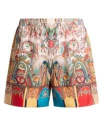 Etro - Peau D'Ange Silk Shorts With Paisley Foliage Motif - Lyst