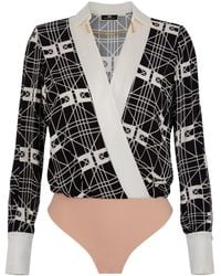 Elisabetta Franchi - Allover Logo Printed V-Neck Bodysuit - Lyst