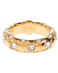 Versace - Logo-Engraved Embellished Ring - Lyst