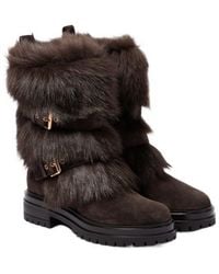 Gianvito Rossi - Shearling-Trimmed Suede Biker Boots - Lyst