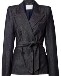 Adam Lippes - Belted Double-Breasted Denim Jacket - Lyst