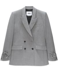 MSGM - Floral-Appliqué Logo Patch Blazer - Lyst