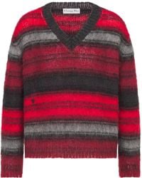 Dior - Christian Striped V-Neck Jumper - Lyst