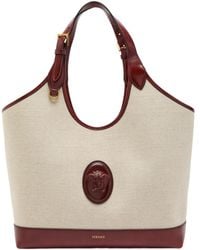Versace - Large Leather And Canvas Tote Bag - Lyst