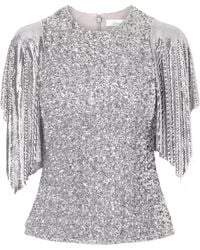 Rabanne - Chainmail-Trimmed Sequined Mesh Blouse - Lyst