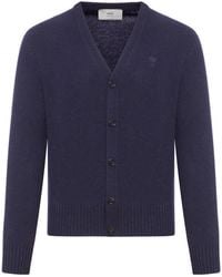 Ami Paris - Logo Embroidered V-Neck Cardigan - Lyst