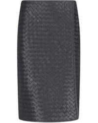 Bottega Veneta - Intrecciato Leather Midi Skirt - Lyst
