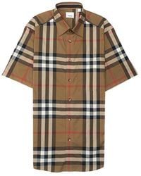 Burberry - Regular Fit Check Stretch Cotton Poplin Shirt - Lyst