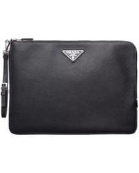 Prada - Large Saffiano Leather Pouch - Lyst