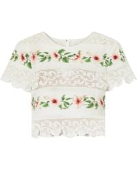Oscar de la Renta - Floral-Print Lace-Trimmed Cotton-Blend Poplin Blouse - Lyst