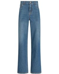 Etro - High-Waist Pegaso-Embroidered Wide-Leg Jeans - Lyst