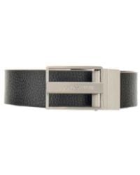 Emporio Armani - Reversible Leather Belt With A Rectangular Plaque Buckle - Lyst