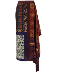 Dries Van Noten - Long Silk Pareo Skirt With Contrasting Archive Prints - Lyst