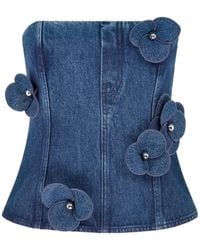 David Koma - 3D Flower Denim Corset Top - Lyst