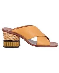 Chloé - Leather Square-Toe Block-Heel Sandals - Lyst