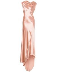 Alberta Ferretti - Asymmetrical Long Satin Dress - Lyst