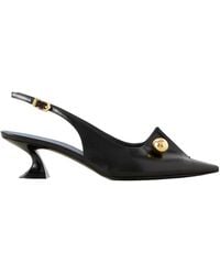 Lanvin - Piercing Embellished Glossed-Leather Slingback Pumps - Lyst