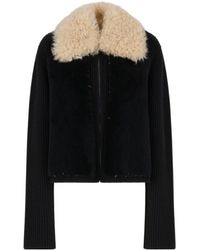Marni - Wool Cardigan With Shearling Patches - Lyst