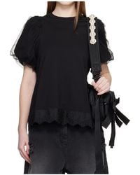 Simone Rocha - Sheer Puff Sleeve Lace Trim T-Shirt - Lyst