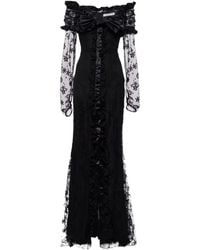 Alessandra Rich - Bow-Decorated Ruffled Off-Shoulder Lace Dress - Lyst