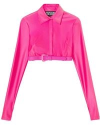 Versace Jeans Couture - Couture Baroque-Buckle Long-Sleeved Cropped Shirt - Lyst