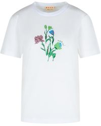 Marni - Ribbed Cotton T-Shirt With Floral Embroidery - Lyst