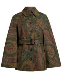 Etro - Cotton Gabardine Trench Coat-Style Cape With Paisley Motif - Lyst