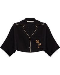 Palm Angels - Palm Embroidered Cropped Bowling Shirt - Lyst