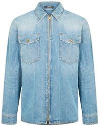 Versace - Stonewashed Long-Sleeve Denim Shirt - Lyst