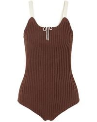 Tory Burch - Color-Block Ribbed-Knit Bodysuit - Lyst
