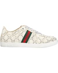 Gucci - Leather Sneakers With Allover Gg And Web Band - Lyst