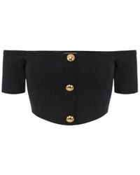 Elisabetta Franchi - Off-Shoulder Button Knitted Top - Lyst