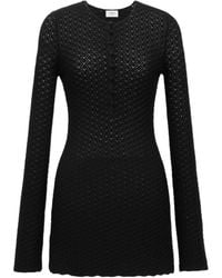 Saint Laurent - Crochet-Knit Long-Sleeved Mini Dress - Lyst