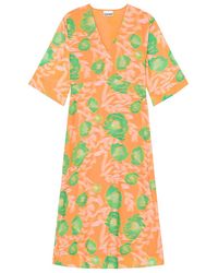 Ganni - Floral-Printed V-Neck Midi Dress - Lyst