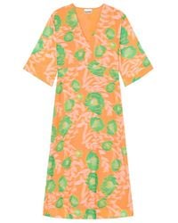 Ganni - Floral-Printed V-Neck Midi Dress - Lyst