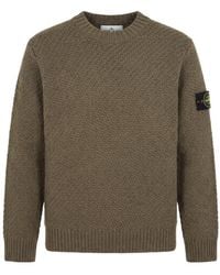 Stone Island - Textured Crew Neck Knitted Sweater - Lyst