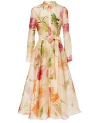 Carolina Herrera - Belted Floral Silk Shirt Dress - Lyst