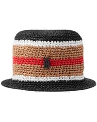 Burberry - Logo Plaque Striped Woven Bucket Hat - Lyst