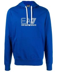 EA7 - Logo-Print Rib-Trimmed Hoodie - Lyst