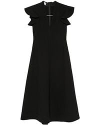 Moschino - Ruffled-Sleeve V-Neck Midi Dress - Lyst