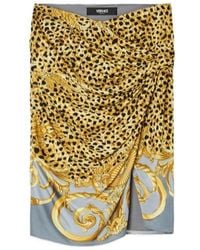 Versace - Cheetah Foulard Draped Midi Skirt - Lyst
