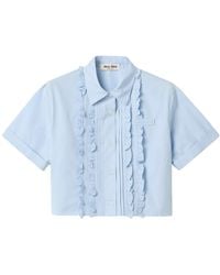 Miu Miu - Ruffled Cropped Poplin Shirt - Lyst
