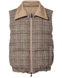 Brunello Cucinelli - Checked Leather-Trimmed Down Vest - Lyst
