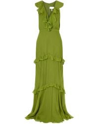 Saloni - Rita Gathered Ruffled Silk Gown - Lyst