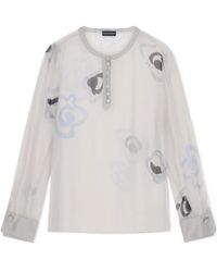 Emporio Armani - Long-Sleeved Round-Neck Printed Silk Shirt, Same Style As On The Runway - Lyst
