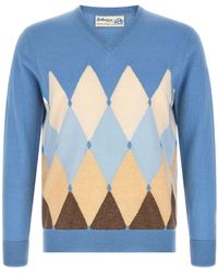Ballantyne - Diamond Intarsia V-Neck Sweater - Lyst