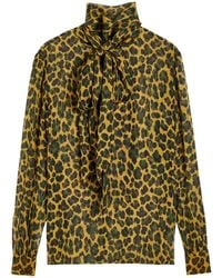 Saint Laurent - Leopard Semi-Sheer Silk Blouse - Lyst